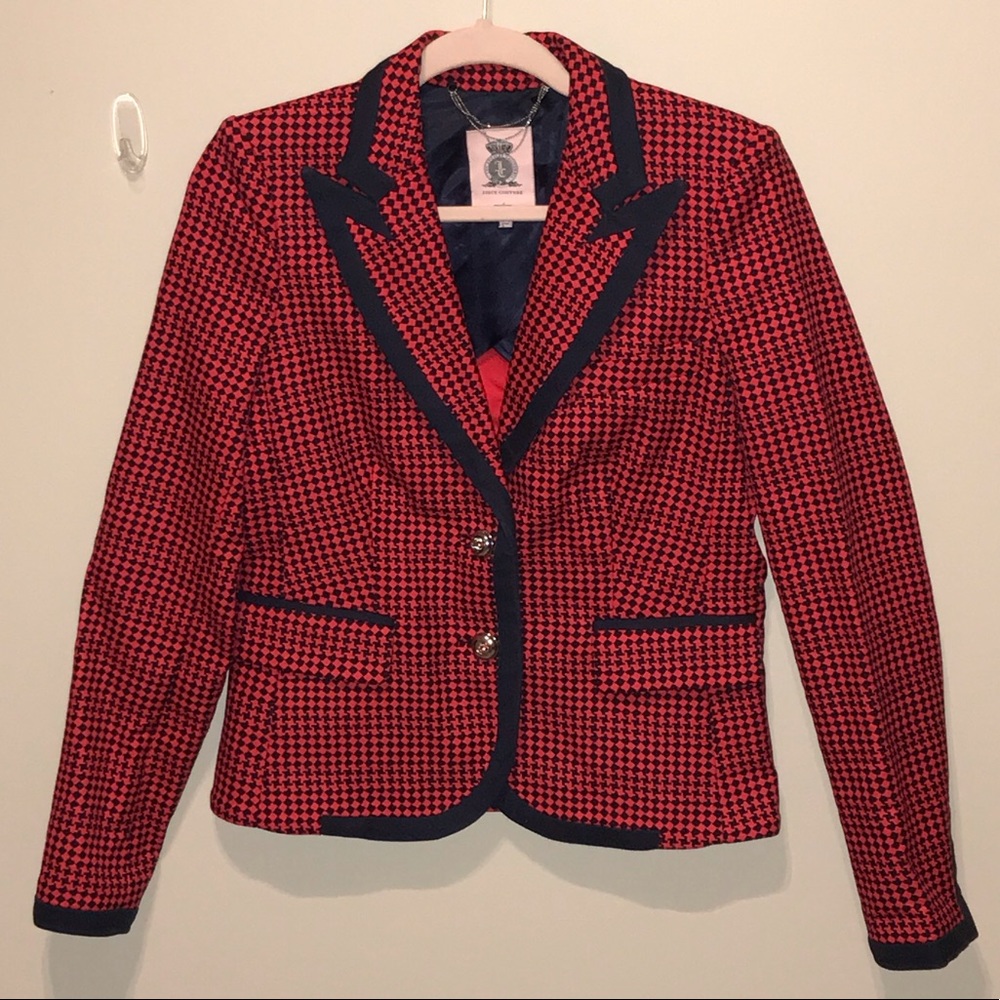 Juicy Couture red and navy houndstooth blazer